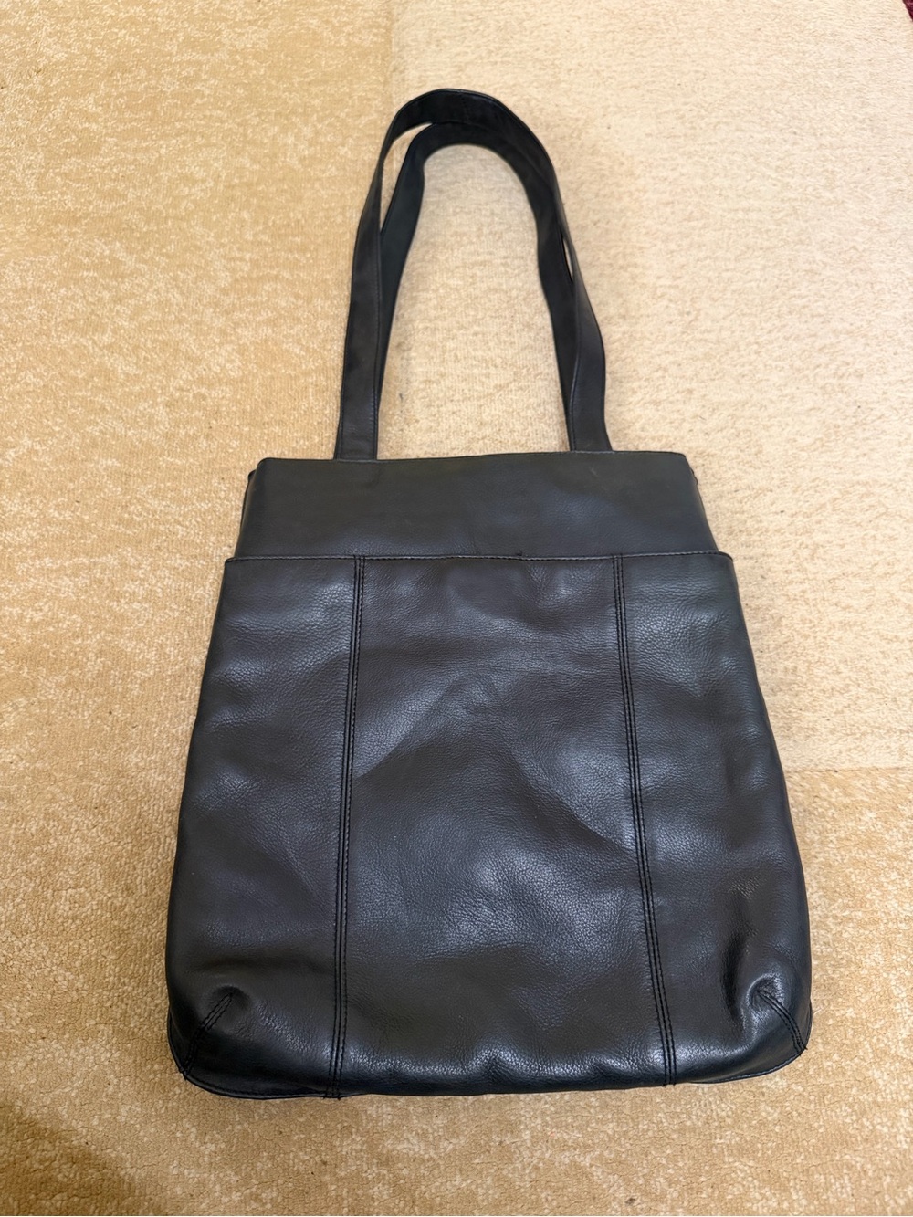Mila Paoli Black Leather Shoulder Tote Bag Minimalist Large Everyday Work Purse